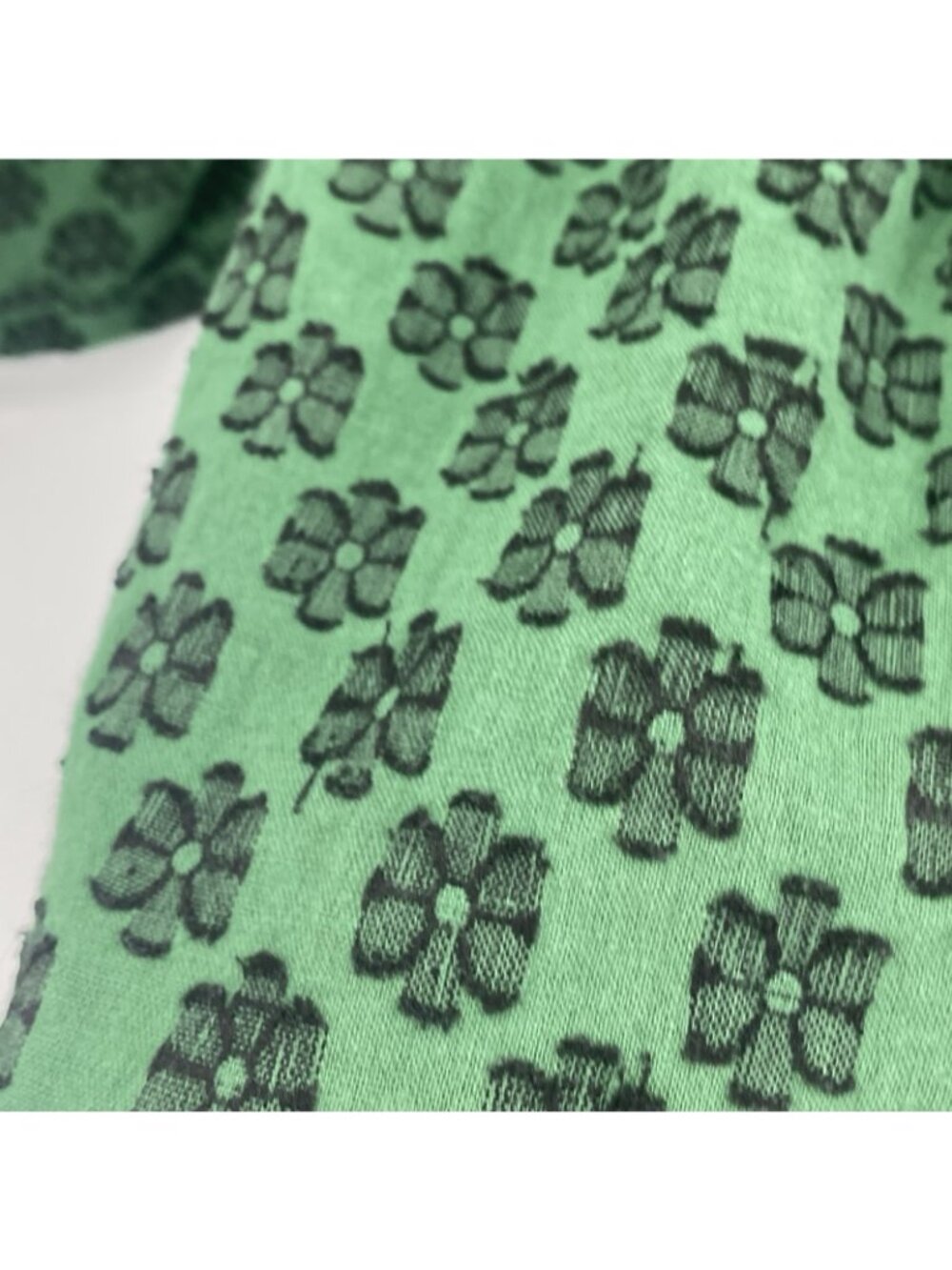 Never A Wallflower Ruffle High Neck Top Size M Green Leaf Embossed Boho Peasant - Picture 4 of 10